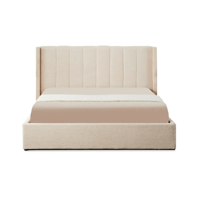 Lit Double Coffre Tissu Bouclette "Somia" 180x200cm Crème