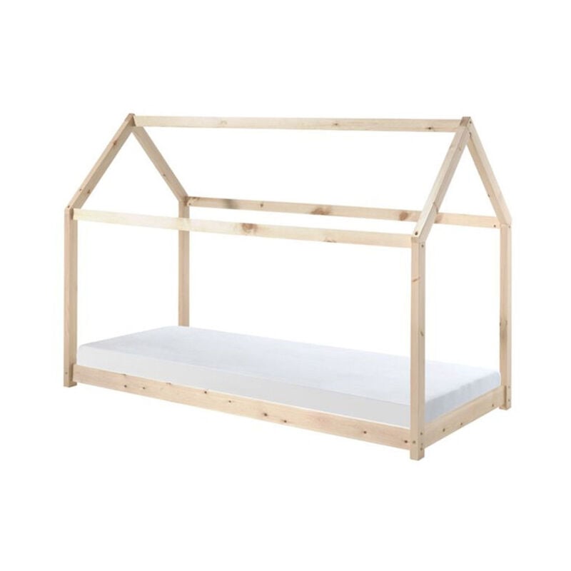 Paris Prix - Lit Enfant & Matelas 'Cabane' 90x200cm Naturel