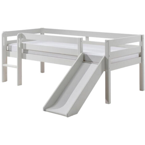 Paris Prix – Lit enfant surélevé avec toboggan – Bois de pin scandinave – Dimensions 90x200 cm – Espace de jeu en dessous – Finition laquée blanche