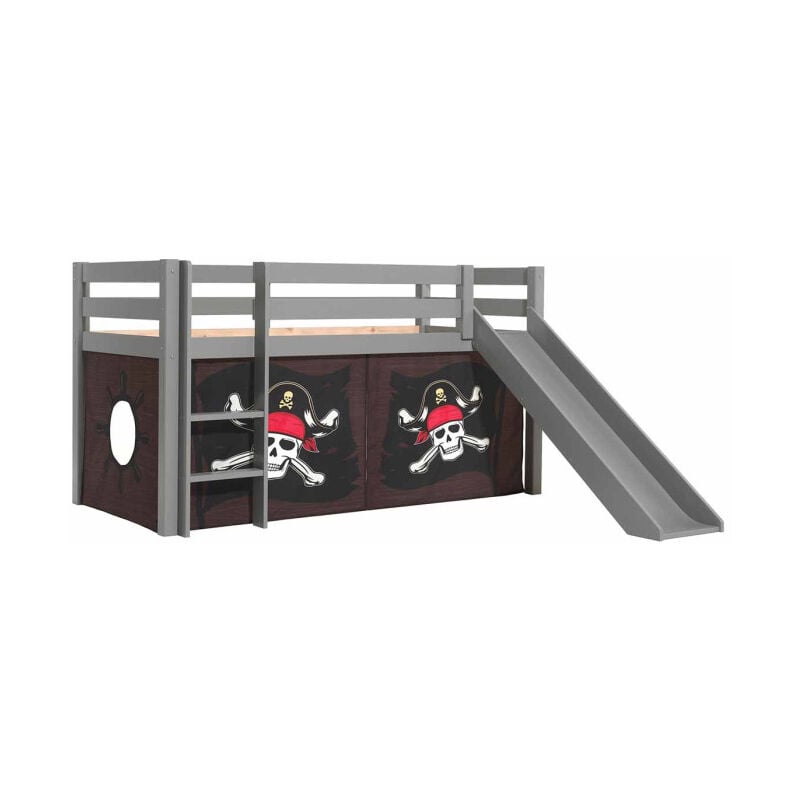 Paris Prix - Lit Enfant Surélevé Avec Toboggan 'Pino Caribian Pirates' 90x200cm Gris