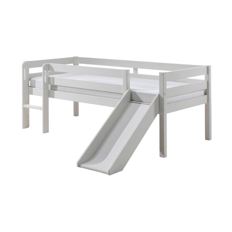 Lit Enfant Surélevé & Toboggan "Pino" 90x200cm Blanc