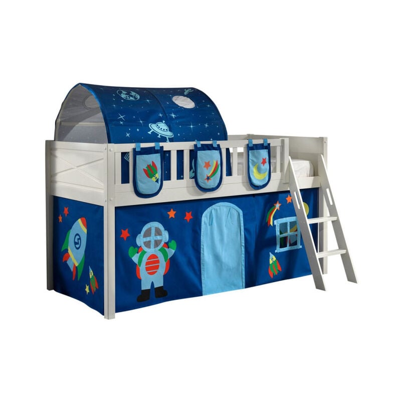 Paris Prix - Lit Enfant Tente, Tunnel & 3 Pochettes 'Scott Astro' 90x200cm Blanc