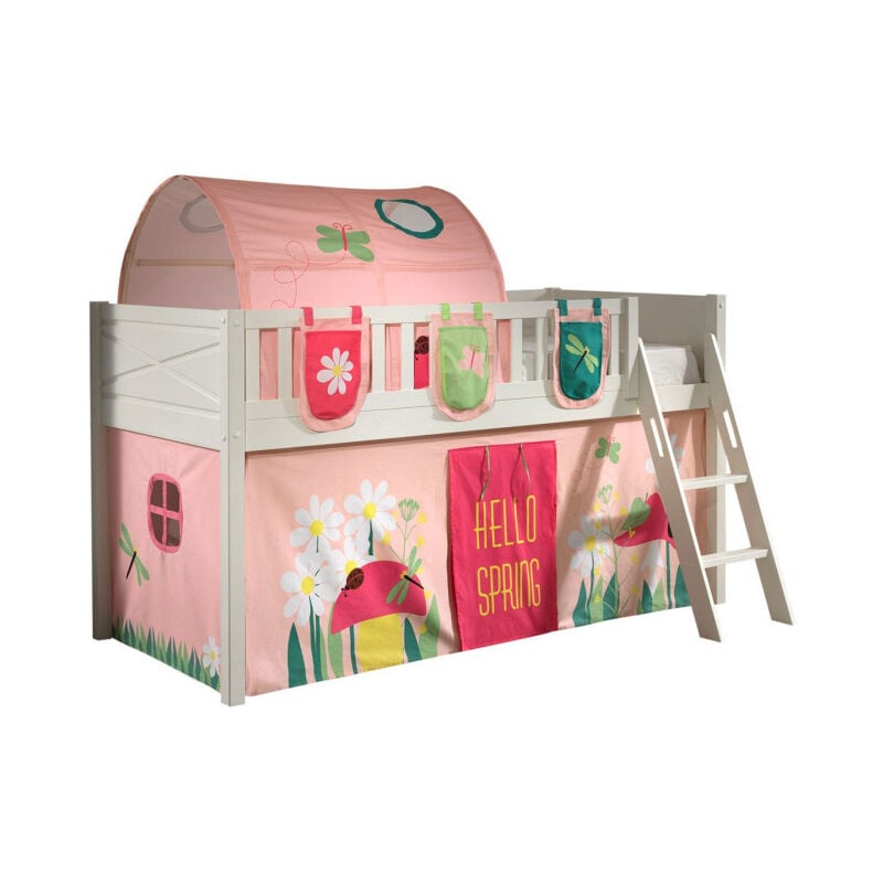 Paris Prix - Lit Enfant Tente, Tunnel & 3 Pochettes 'Scott Spring' 90x200cm Blanc