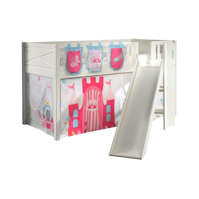 Paris Prix - Lit Enfant Toboggan, Tente & 3 Pochettes 'Scott Princesse' 90x200cm Blanc