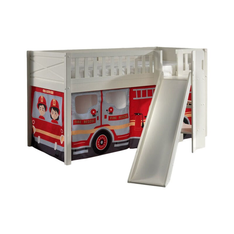 Lit Enfant Toboggan & Tente "Scott Fire Trucker" 90x200cm Blanc