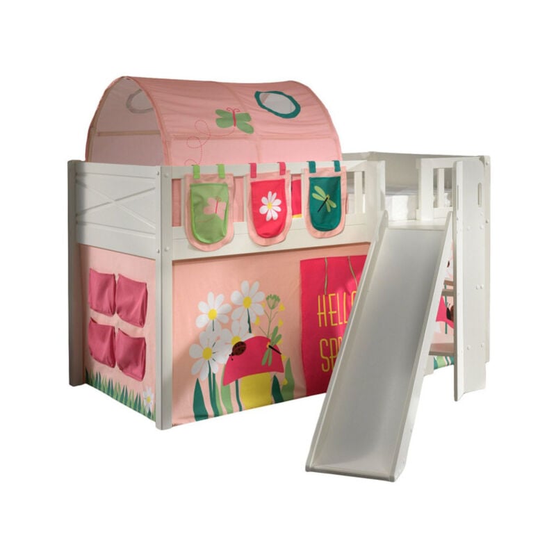 Paris Prix - Lit Enfant Toboggan, Tente, Tunnel & 3 Pochettes 'Scott Spring' 90x200cm Blanc