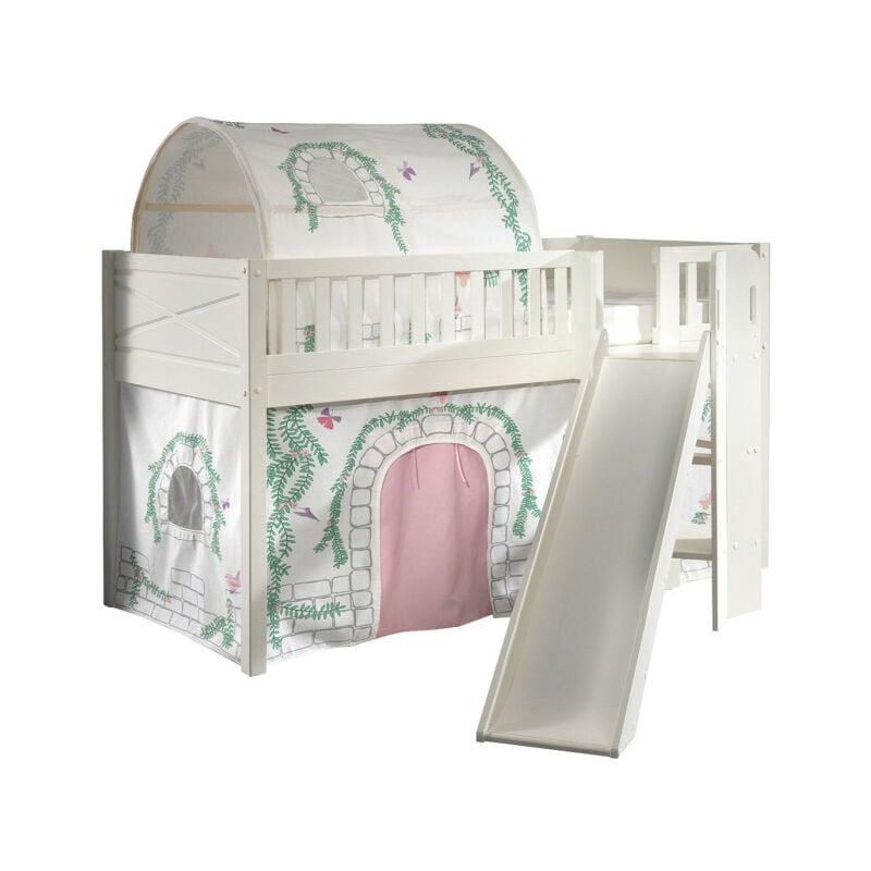 Paris Prix - Lit Enfant Toboggan, Tente & Tunnel 'Scott Birdy' 90x200cm Blanc
