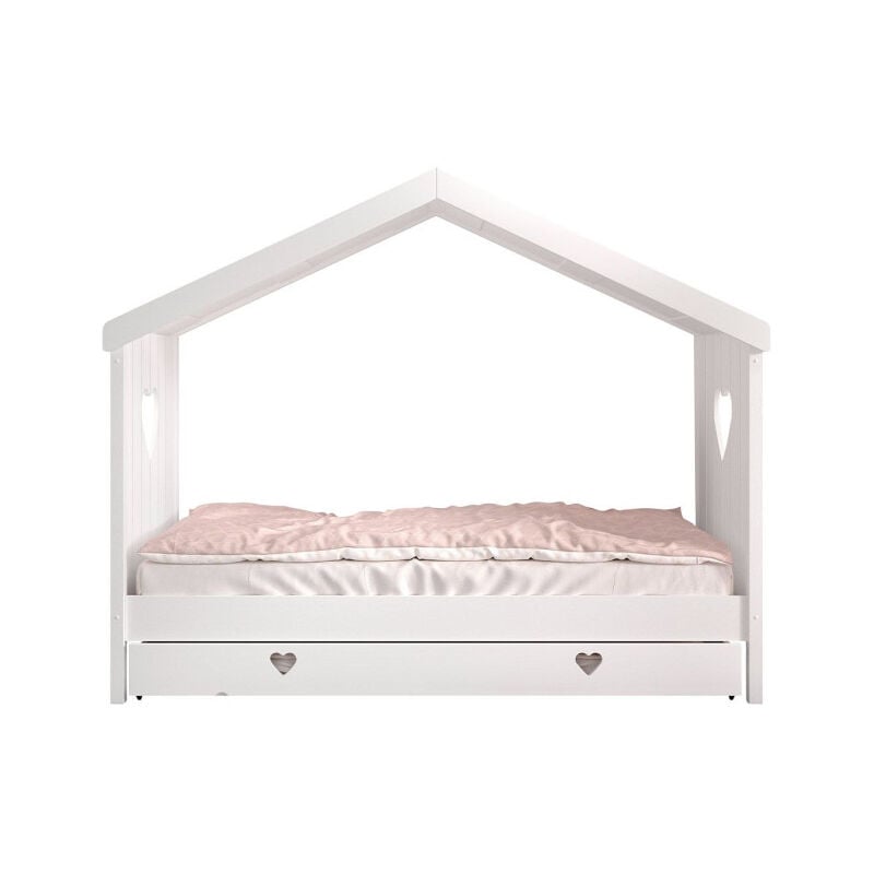 Paris Prix - Lit Gigogne Cabane Enfant Ouvert 'Amori' 90x200cm Blanc