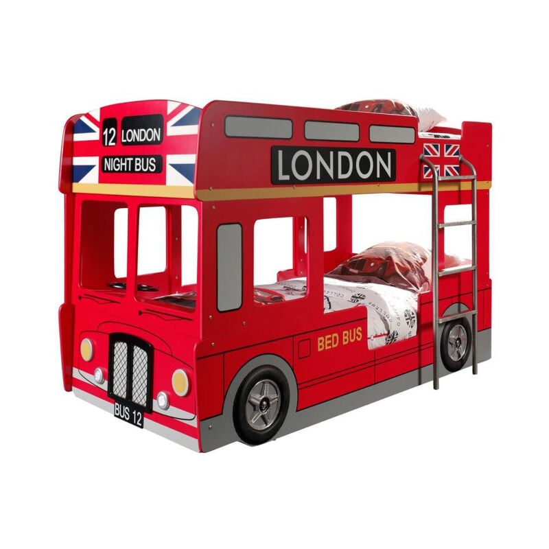 Lit Superposé Enfant Bus 'Londres' 90x200cm Rouge