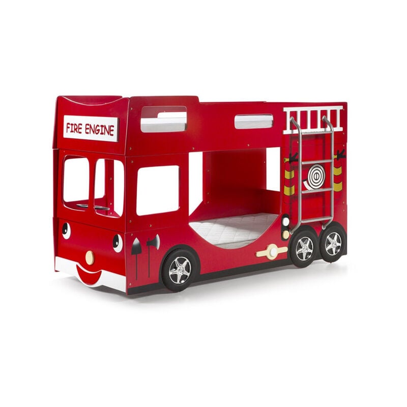Paris Prix - Lit Superposé Enfant 'Pompier' 90x200cm Rouge