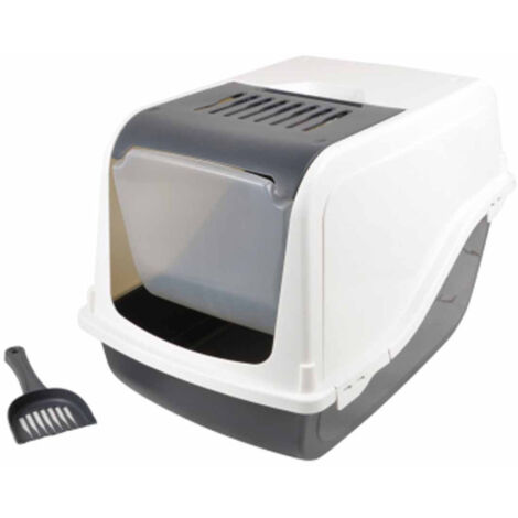 Paris Prix – Litière pour chat toilette 53cm – Plastique ivoire et anthracite – Dimensions L. 53 x l. 36 x H. 42 cm – Inclus : pelle et filtre