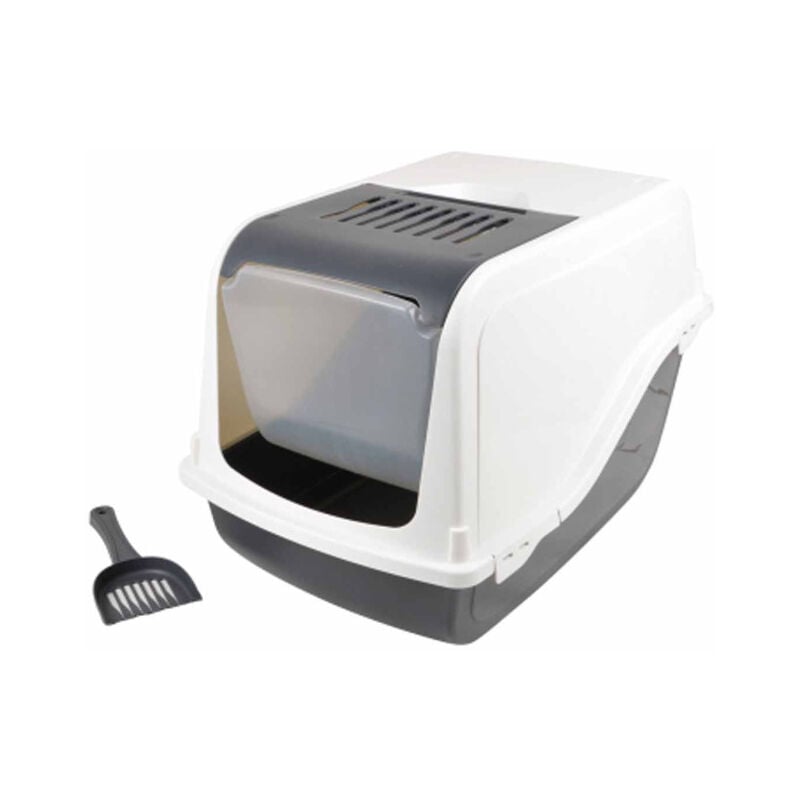 Paris Prix - Litière pour Chat 'Toilette' 53cm Ivoire & Anthracite