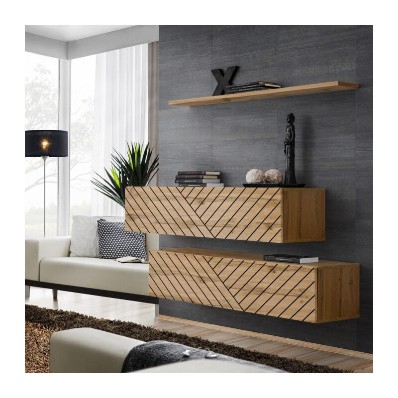 Paris Prix - Lot de 2 Bancs Muraux & Étagère 'Switch sbii' 130cm Naturel Rainuré