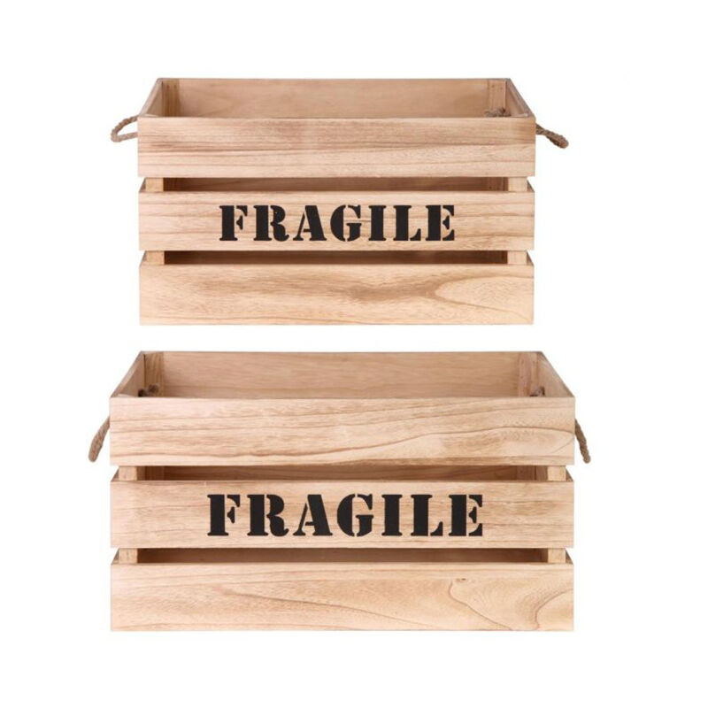 Paris Prix - Lot de 2 Cagettes Déco 'Fragile' 54cm Naturel