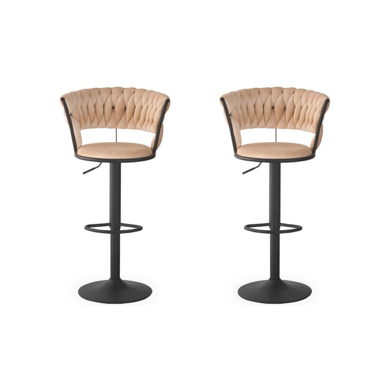 Paris Prix - Lot de 2 Chaises de Bar en Velours 'Odyssée' 87-109cm Beige