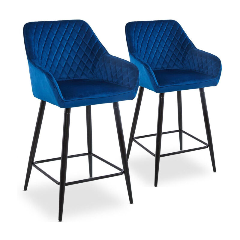 Paris Prix - Lot de 2 Chaises de Bar Velours 'Onika' 105cm Bleu