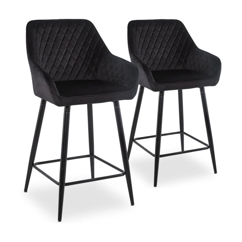 Paris Prix - Lot de 2 Chaises de Bar Velours 'Onika' 105cm Noir