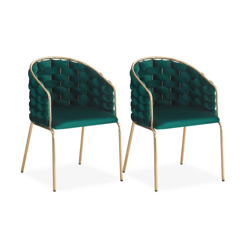 Paris Prix - Lot de 2 Chaises Design 'Elvire' 79cm Vert & Or