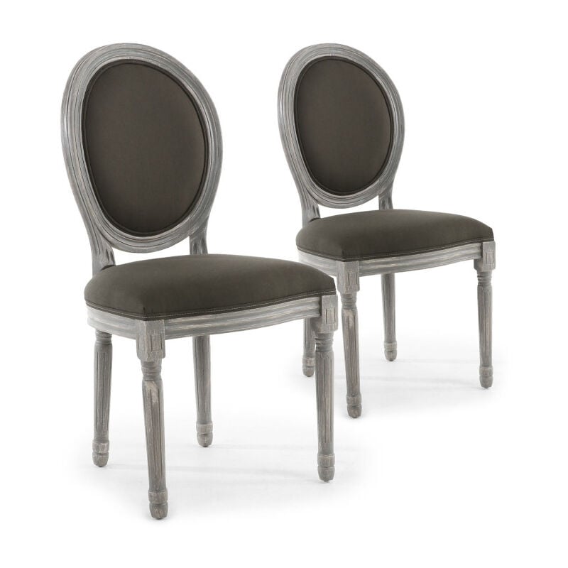 Paris Prix - Lot de 2 Chaises Médaillon 'Quing' Tissu Gris