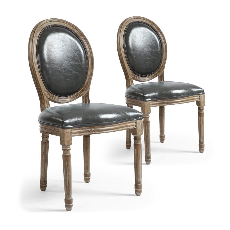 Paris Prix - Lot de 2 Chaises Médaillon 'Versailles' 96cm Gris
