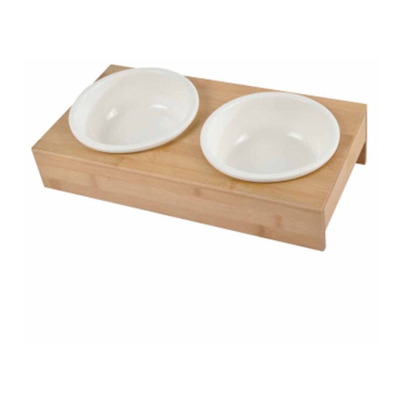 Paris Prix - Lot de 2 Gamelles Chien & Chat 'Bambou' 37cm Blanc