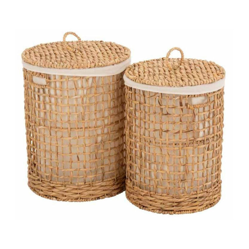 Lot de 2 Paniers avec Couvercle 'Linge' 55cm Naturel