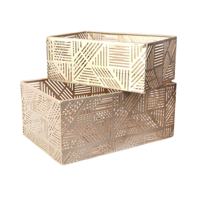 Lot de 2 Paniers de Rangement 'Ajouré' 25cm Or