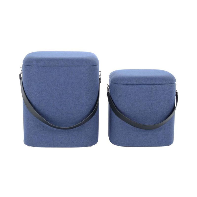 Lot de 2 Poufs & Coffres de Rangement 'Arabella' 44cm Bleu & Noir