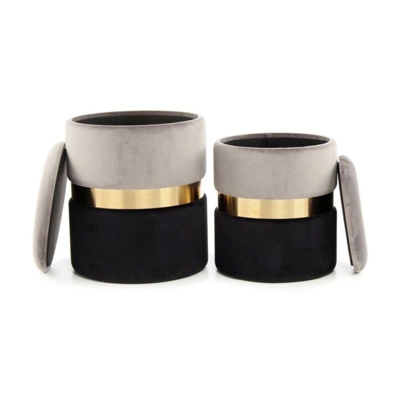 Lot de 2 Poufs Ronds Velours 'Zora' Gris & Noir