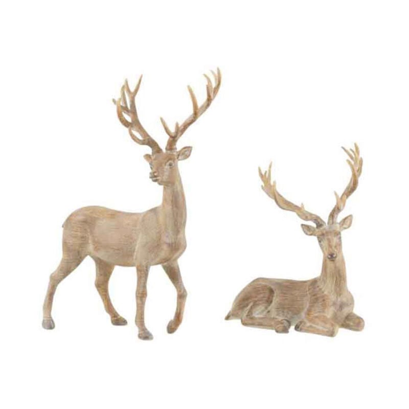 Paris Prix - Lot de 2 Statuettes Déco 'Renne Résine' 32cm Marron