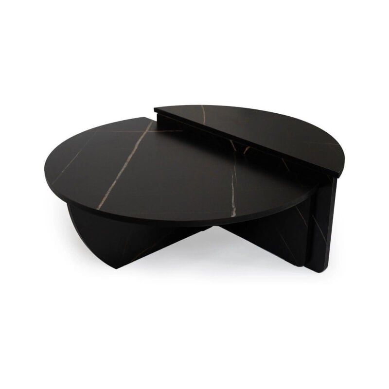 Paris Prix - Lot de 2 Tables Basses Design 'Armango' 90cm Noir Marbré