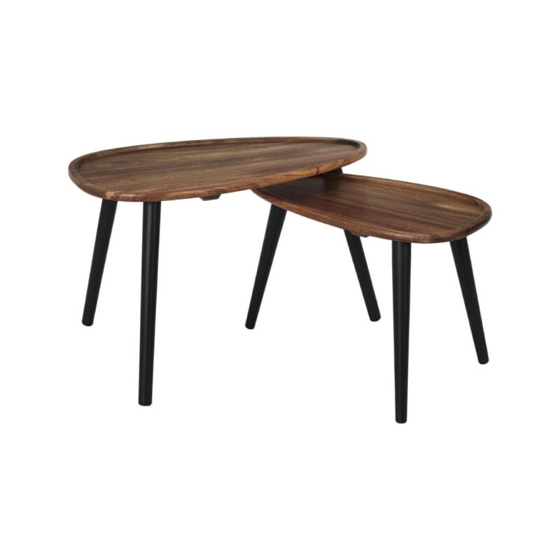 Lot de 2 Tables Basses Gigognes "Galet" 60cm Marron