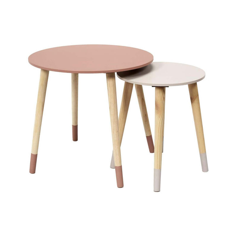 Lot de 2 Tables Gigognes "Bicolore" 48cm Rose