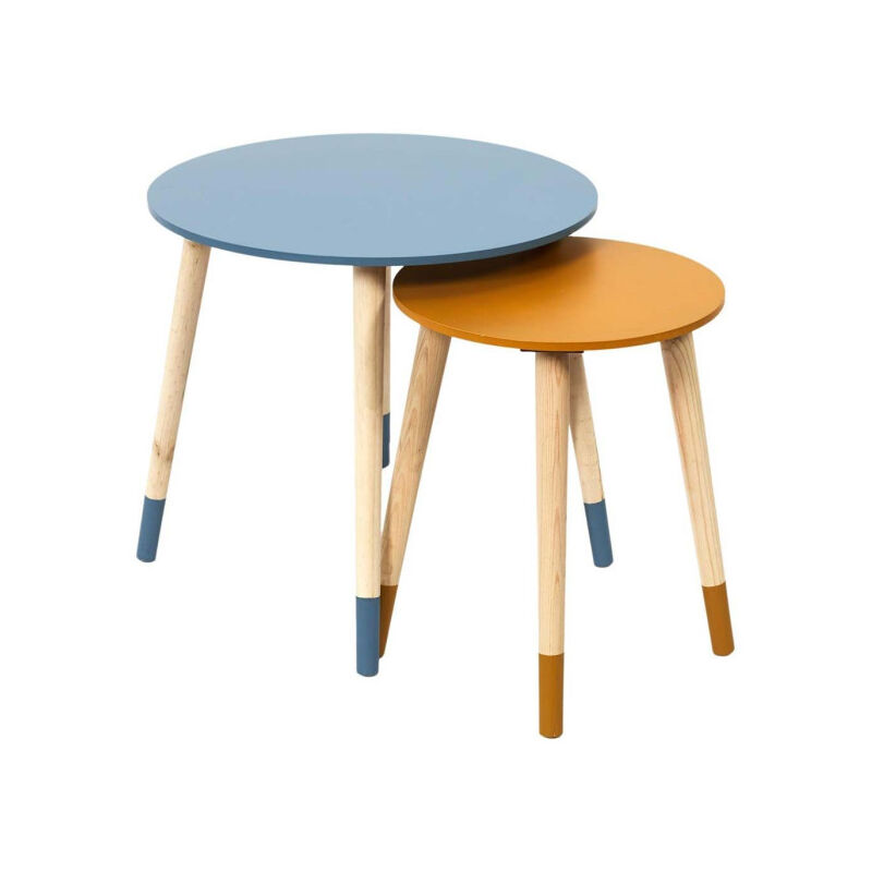 Lot de 2 Tables Gigognes "Relief Bicolore" 48cm Bleu & Jaune