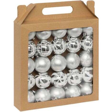 Paris Prix - Lot De 25 Boules De Noël maison Des Couleurs 6cm Argent & Blanc