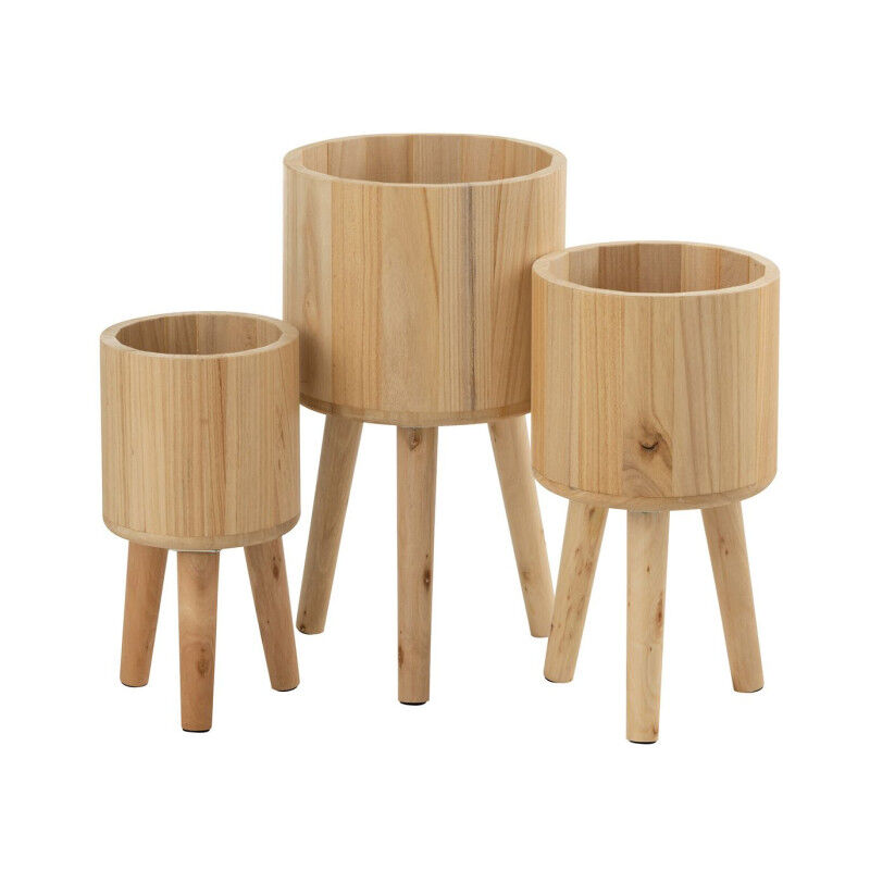Lot de 3 Cache-Pots en Bois 'Paul' 49cm Naturel