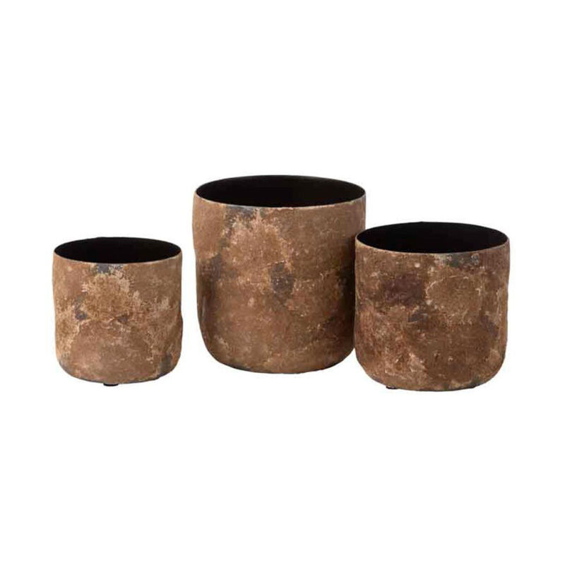 Paris Prix - Lot de 3 Cache-Pots en Métal 'Effy' 18cm Marron