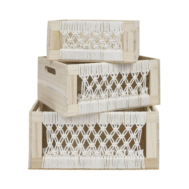 Paris Prix - Lot de 3 Caisses Gigognes 'Boho' 35cm Beige