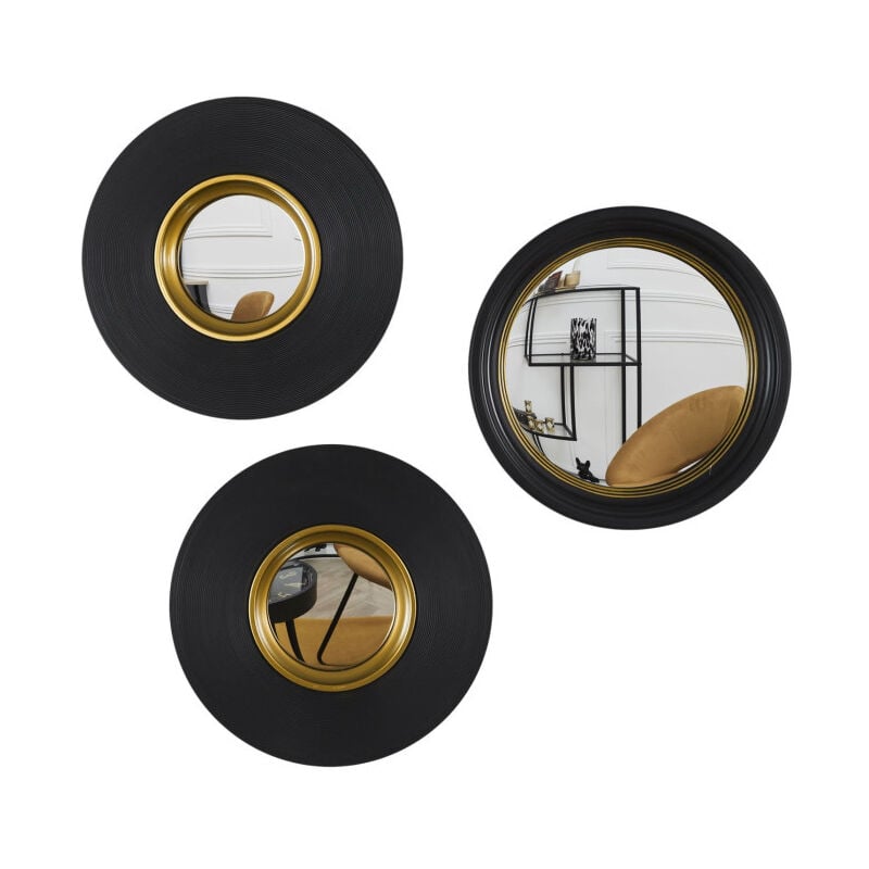 Paris Prix - Lot de 3 Miroirs Déco Ronds 'Oko' 25cm Noir