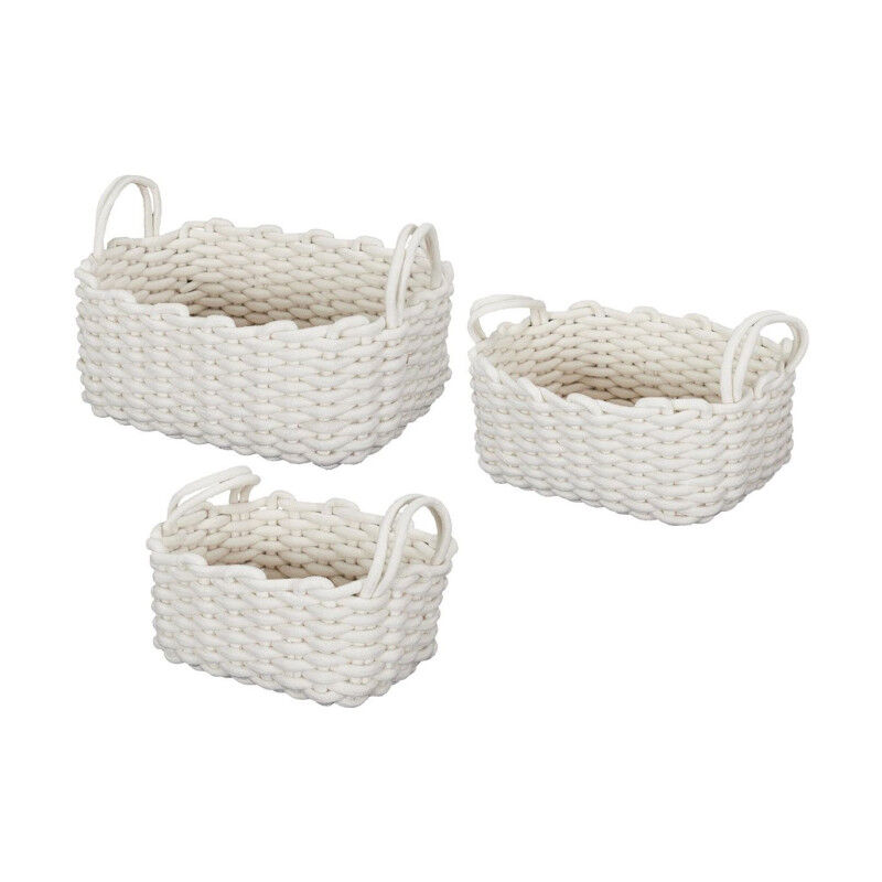 Lot de 3 Paniers de Rangement 'Tricot' 45cm Blanc