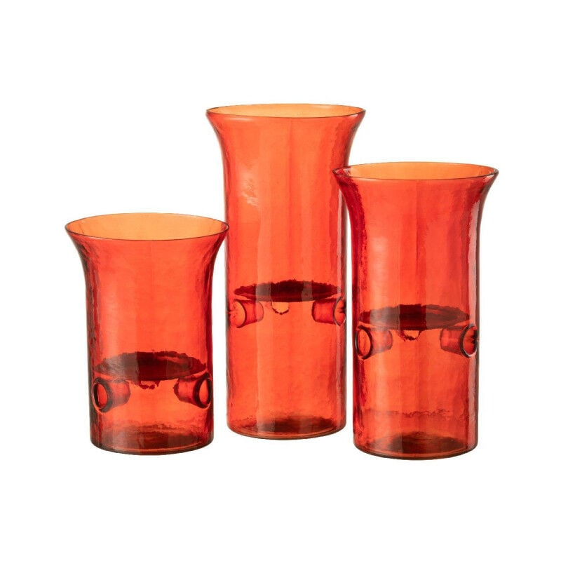 Paris Prix - Lot de 3 Photophores en Verre 'Mexican' 30cm Rouge