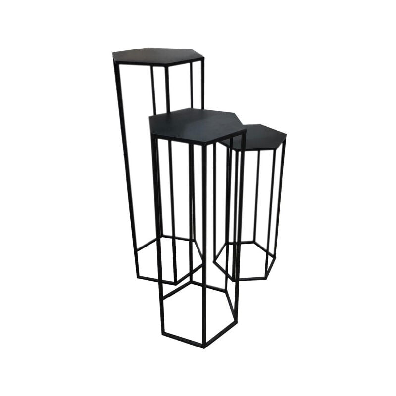 Paris Prix - Lot de 3 Sellettes Gigognes 'Métal' 90cm Noir