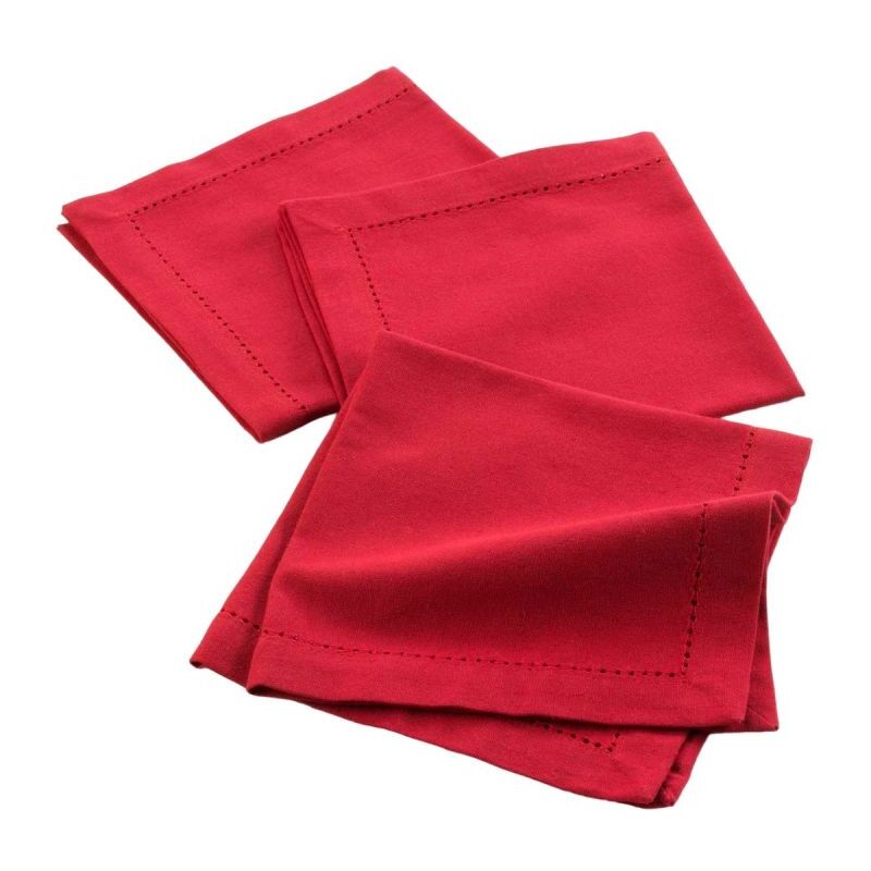 paris prix - lot de 3 serviettes de table charline 40x40cm rouge