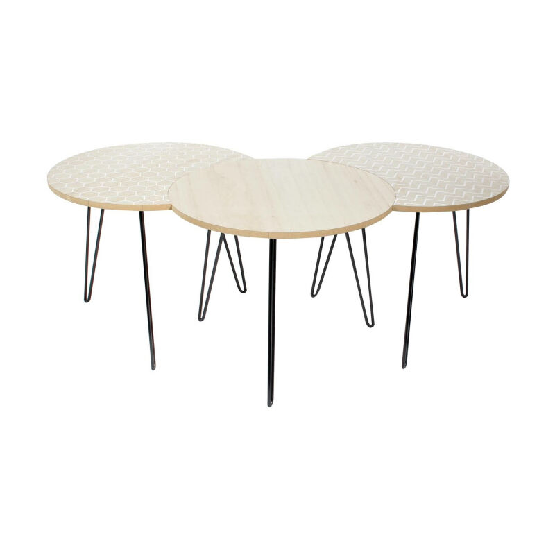 Lot de 3 Tables d'Appoint 'Idéal' 45cm Beige & Blanc