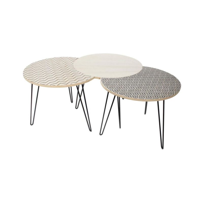 Paris Prix - Lot de 3 Tables d'Appoint 'Idéal' 45cm Beige & Noir