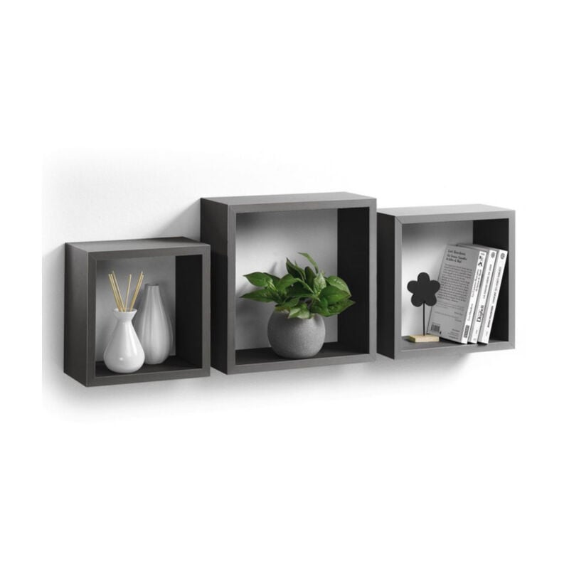 Paris Prix - Lot de 3 Étagères Murales 'Cube' 30cm Anthracite