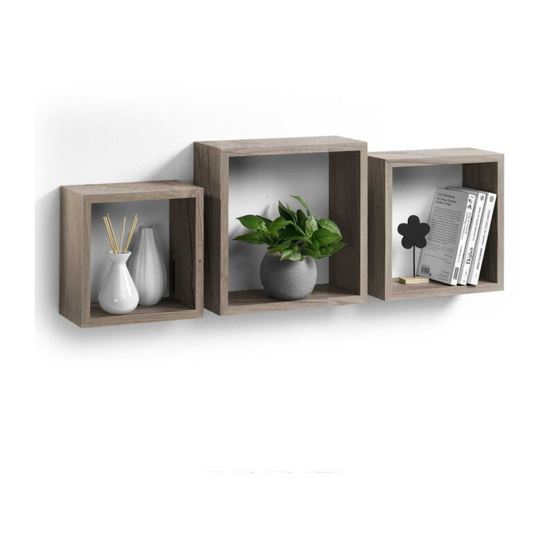 Paris Prix - Lot de 3 Étagères Murales 'Cube' 30cm Chêne