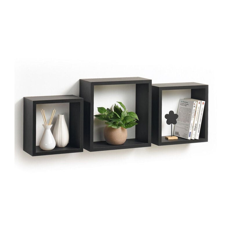 Paris Prix - Lot de 3 Étagères Murales 'Cube' 30cm Noir