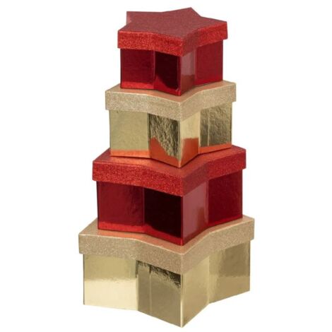 Paris Prix - Lot De 4 Boîtes Déco etoile 23cm Rouge & Or