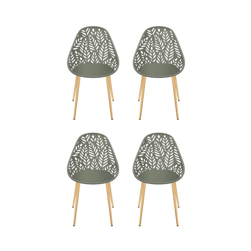 Paris Prix – Lot de 4 chaises de jardin vert olive – Design ajouré – 60% polypropylène & 40% métal – Traitement époxy pour usage extérieur Paris Prix – Lot de 4 chaises de jardin vert olive – Design ajouré – 60% polypropylène & 40% métal – Traitement époxy pour usage extérieur